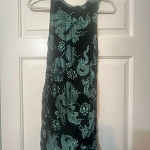 Motel Rocks Black and Green Dragon Print Mini Dress